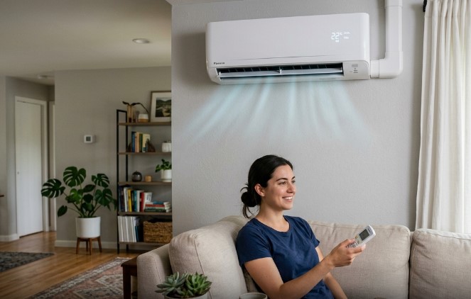 A woman sitting comfortably in a fully Air Conditioned room